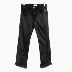 FRAME DENIM Le High Straight Shredded Raw Hem in Noir Size 29